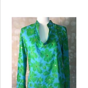 Tory Burch Green Turquoise Silver Sequin Tunic